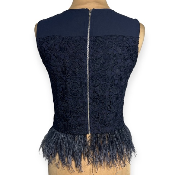 Anthropologie navy blue Feathered Fringe lace sleeveless Top by Greylin size S - Picture 7 of 11